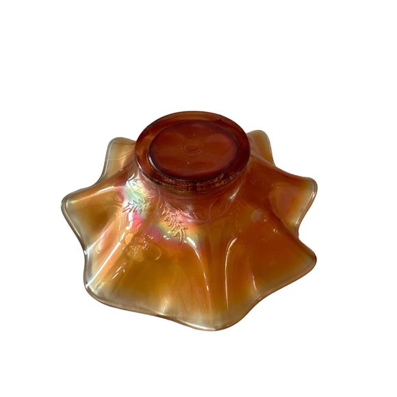 Vintage marigold fluted 7 inch floral depression glass bowl - Picture 3 of 6